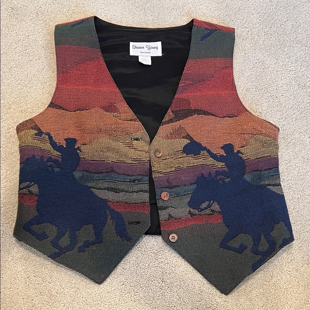 Sharon Young vintage Southwest cowboy on horseback Vest